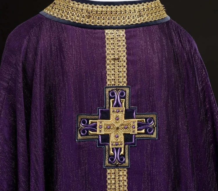 Purple Chasuble with hand decoration with natural stones - Variant I - gallery view 11