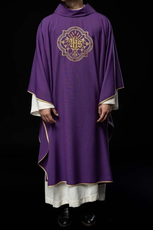 Purple Chasuble with IHS and PAX embroidery - gallery view 2