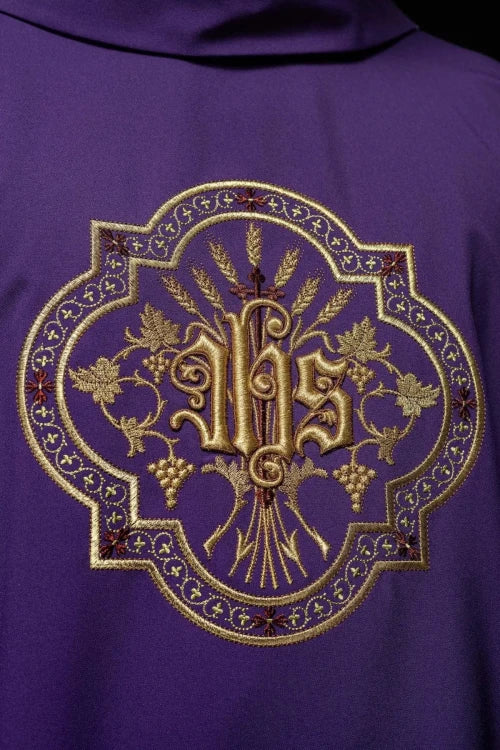 Purple Chasuble with IHS and PAX embroidery - gallery view 3
