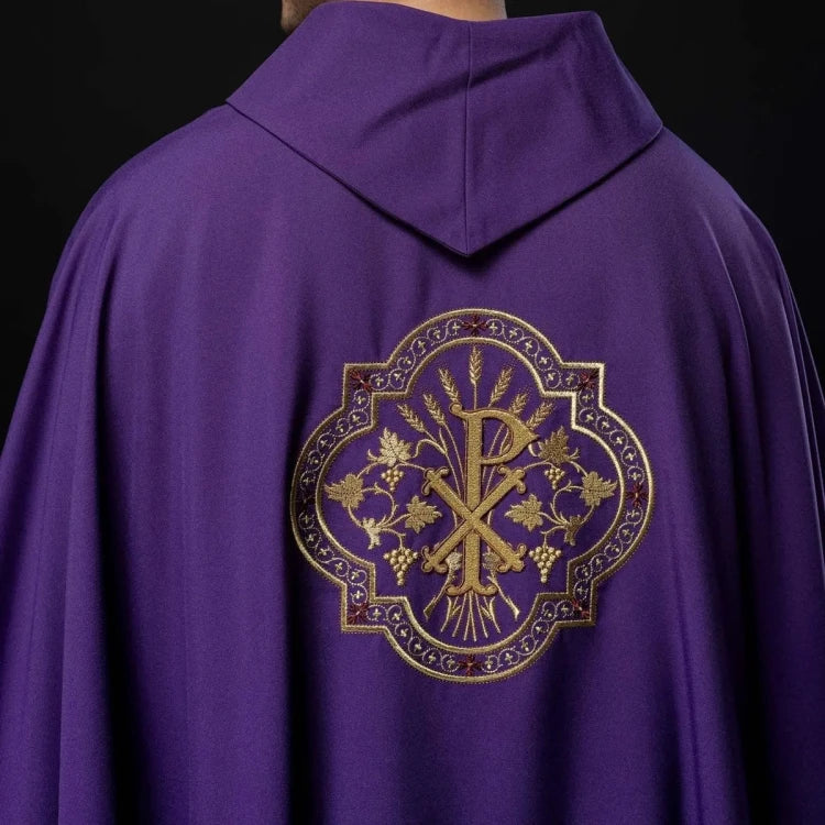 Purple Chasuble with IHS and PAX embroidery - gallery view 6