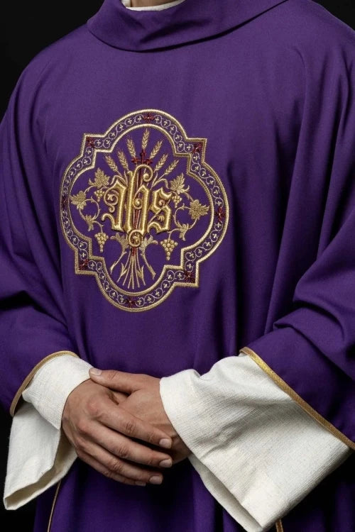 Purple Chasuble with IHS and PAX embroidery - gallery view 9