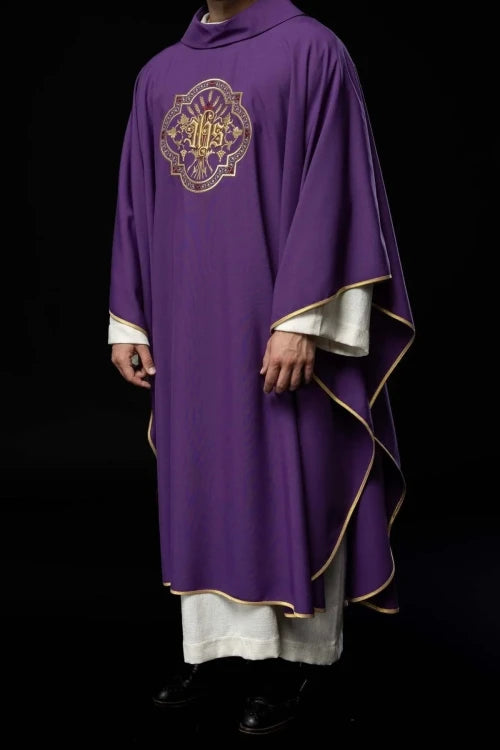 Purple Chasuble with IHS and PAX embroidery - gallery view 10