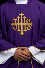Purple Chasuble with IHS embroidery and wide collar - gallery view 1