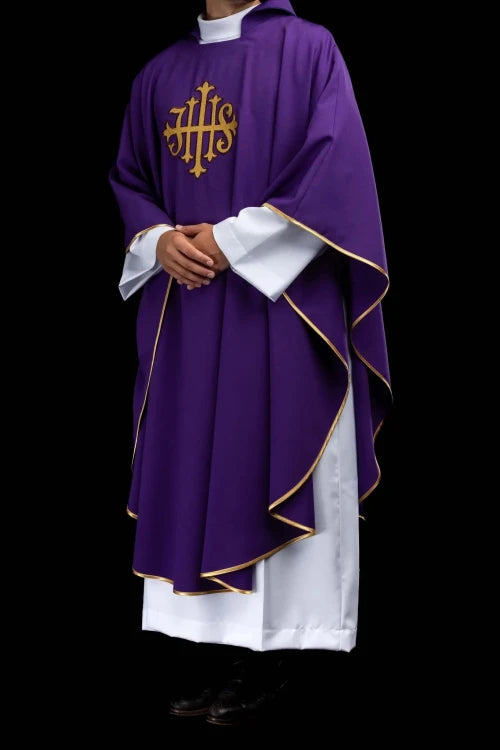 Purple Chasuble with IHS embroidery and wide collar - gallery view 2