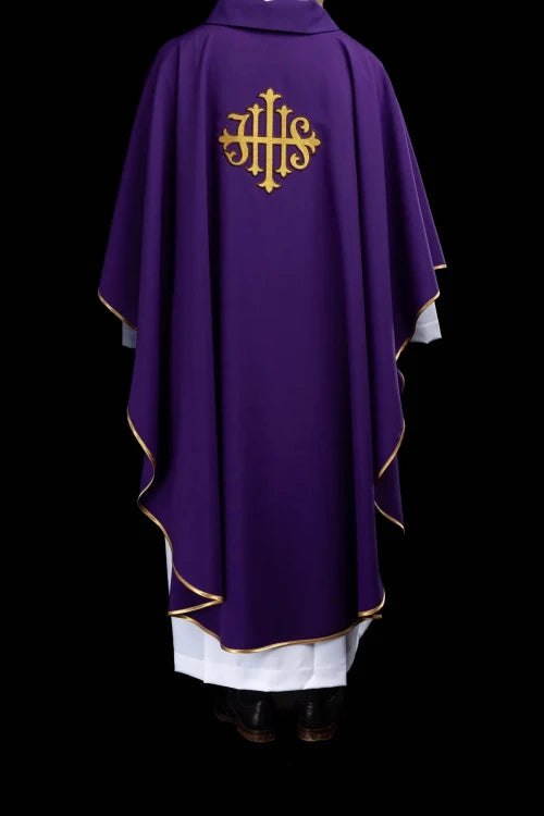 Purple Chasuble with IHS embroidery and wide collar - gallery view 8