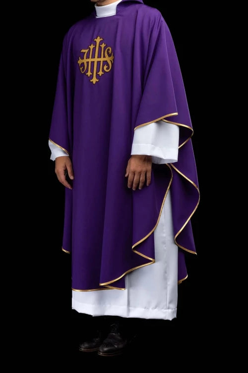 Purple Chasuble with IHS embroidery and wide collar - gallery view 9