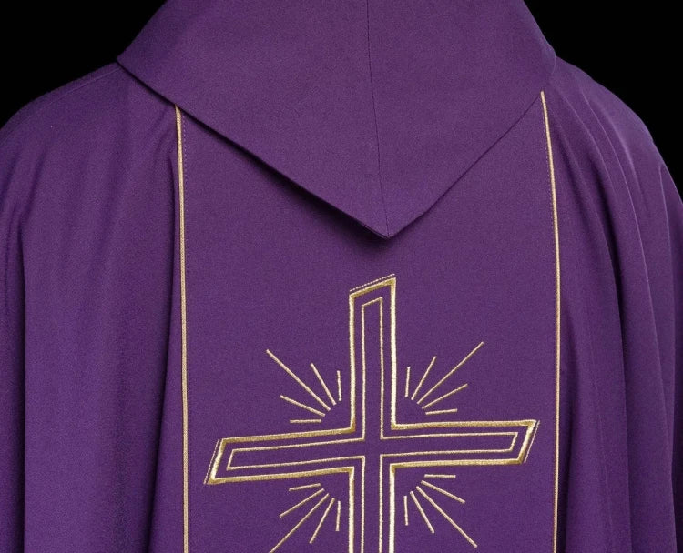 Purple Chasuble with IHS embroidery and wide decorative band - Variant I - gallery view 5