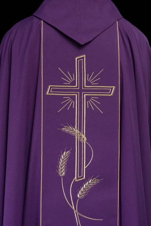 Purple Chasuble with IHS embroidery and wide decorative band - Variant I - gallery view 6