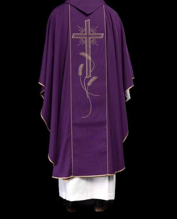 Purple Chasuble with IHS embroidery and wide decorative band - Variant I - gallery view 7