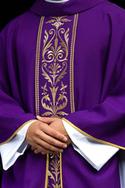 Purple Chasuble with IHS embroidery and wide decorative band - Variant II - gallery view 1