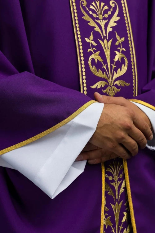 Purple Chasuble with IHS embroidery and wide decorative band - Variant II - gallery view 3