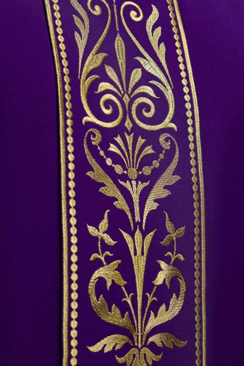Purple Chasuble with IHS embroidery and wide decorative band - Variant II - gallery view 5