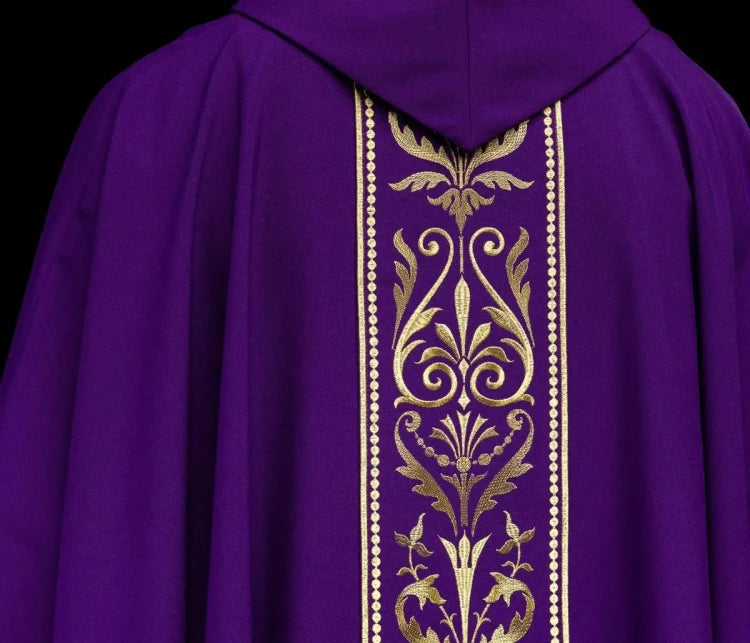 Purple Chasuble with IHS embroidery and wide decorative band - Variant II - gallery view 7