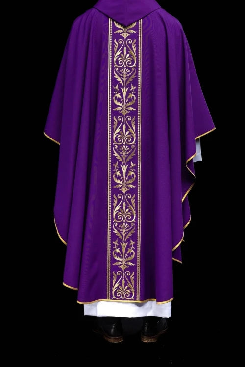 Purple Chasuble with IHS embroidery and wide decorative band - Variant II - gallery view 8