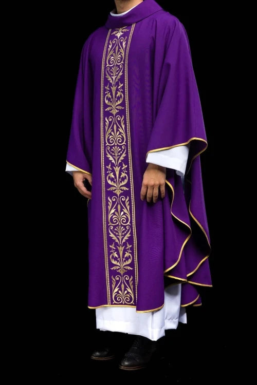 Purple Chasuble with IHS embroidery and wide decorative band - Variant II - gallery view 9