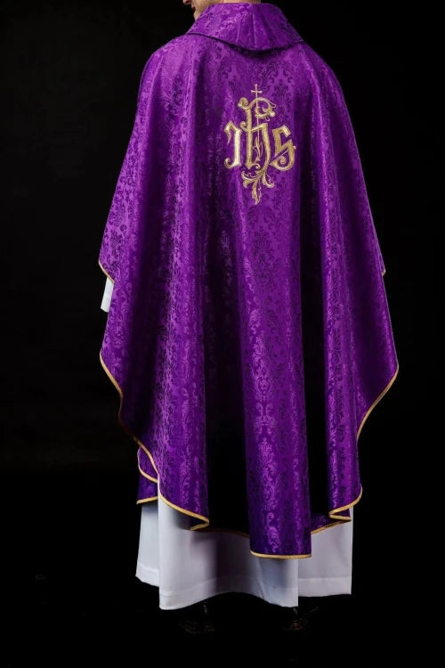 Purple Chasuble with IHS embroidery on decorative fabric - Variant I - gallery view 8