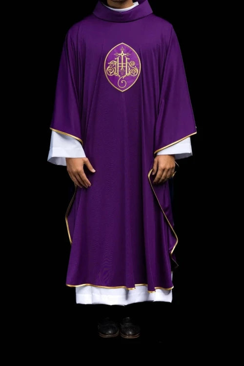 Purple Chasuble with IHS embroidery on lightweight SACROLITE knit - gallery view 2
