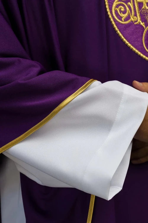 Purple Chasuble with IHS embroidery on lightweight SACROLITE knit - gallery view 4