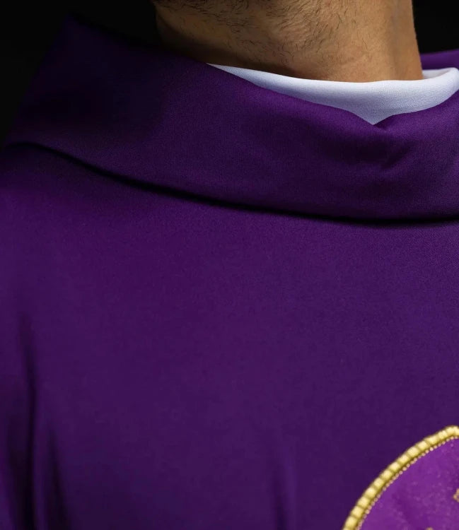 Purple Chasuble with IHS embroidery on lightweight SACROLITE knit - gallery view 5