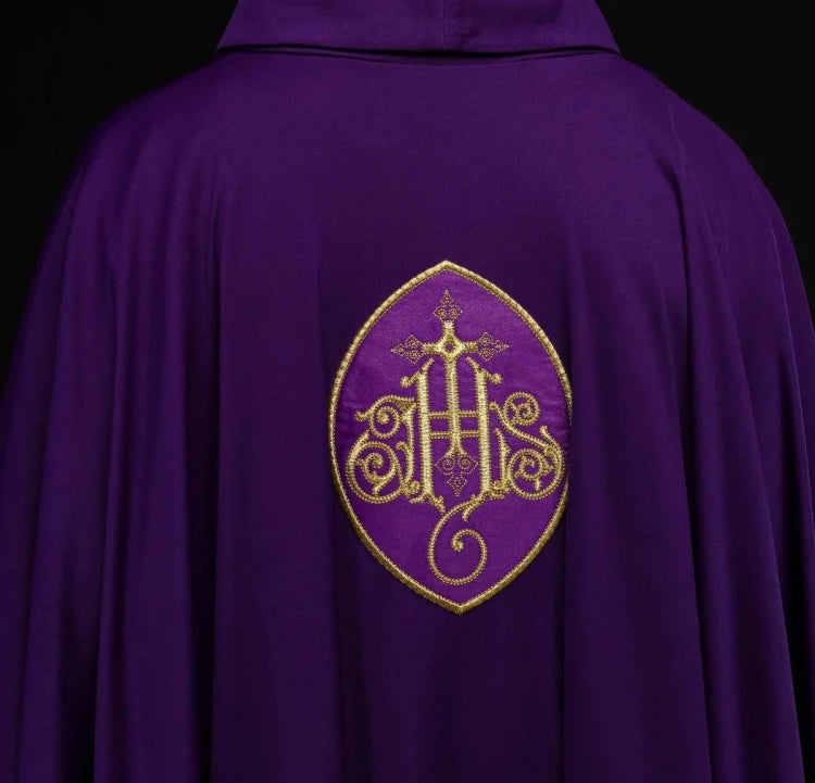 Purple Chasuble with IHS embroidery on lightweight SACROLITE knit - gallery view 7