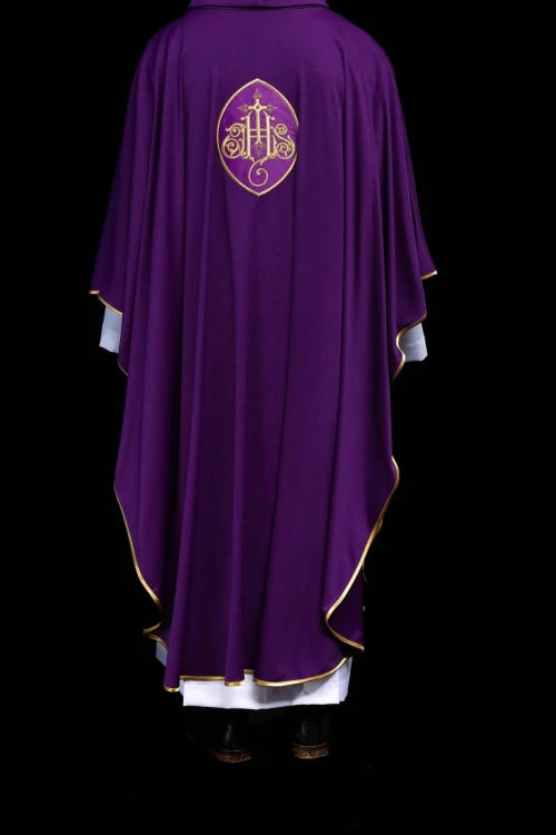 Purple Chasuble with IHS embroidery on lightweight SACROLITE knit - gallery view 8
