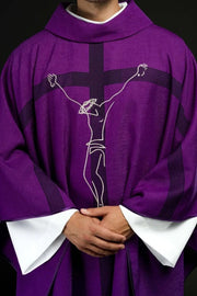Purple Chasuble with image of the crucified Jesus - gallery view 1