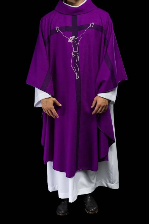 Purple Chasuble with image of the crucified Jesus - gallery view 2