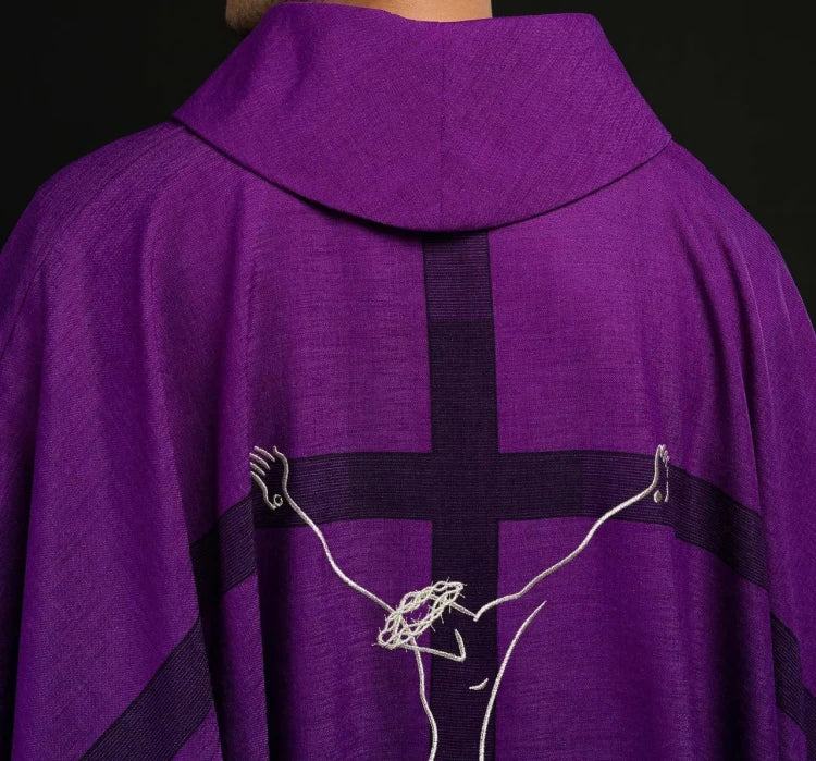 Purple Chasuble with image of the crucified Jesus - gallery view 5