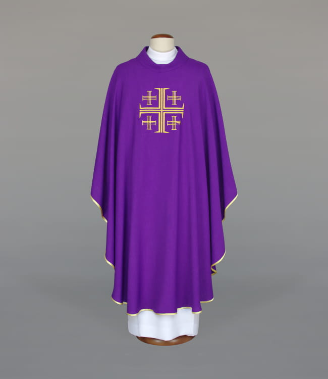 Purple Chasuble with liturgical embroidery - gallery view 1