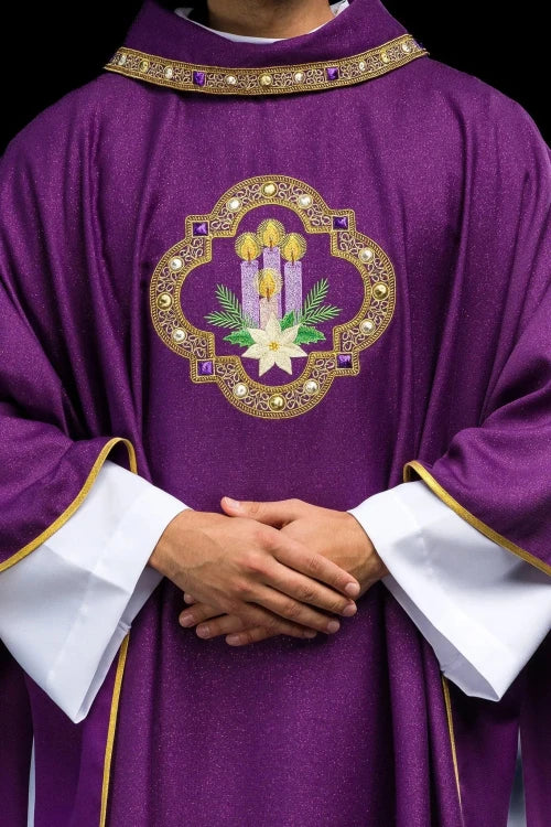 Purple Chasuble with liturgical embroidery - gallery view 1