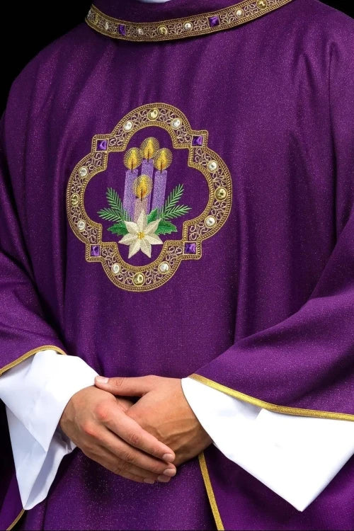 Purple Chasuble with liturgical embroidery - gallery view 2