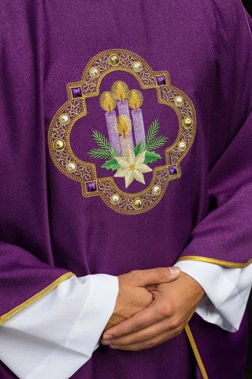 Purple Chasuble with liturgical embroidery - gallery view 3