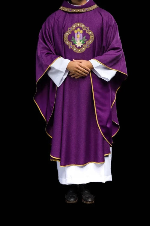 Purple Chasuble with liturgical embroidery - gallery view 5