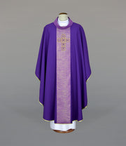 Purple Chasuble with modern embroidery and decorative stones - gallery view 1