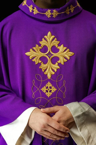 Purple Chasuble with modern embroidery and decorative stones - Variant II - gallery view 1