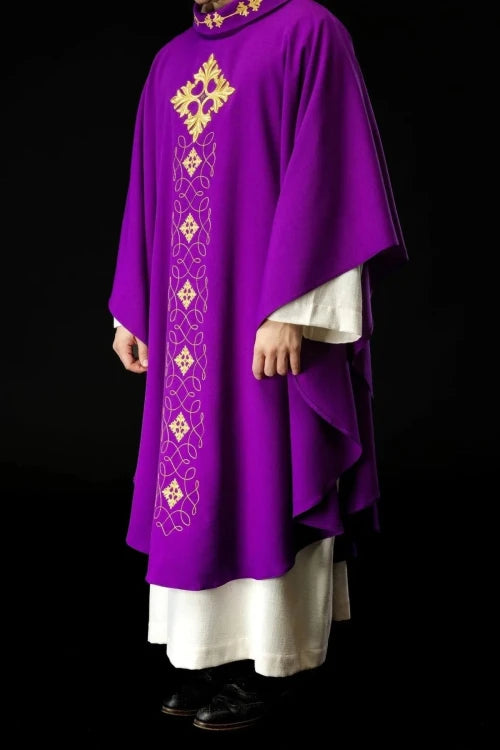 Purple Chasuble with modern embroidery and decorative stones - Variant II - gallery view 2