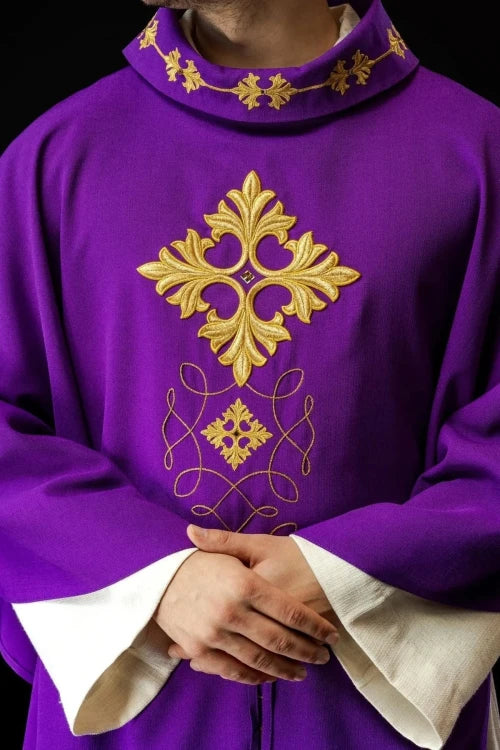 Purple Chasuble with modern embroidery and decorative stones - Variant II - gallery view 3