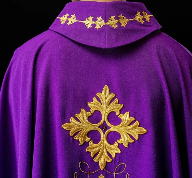 Purple Chasuble with modern embroidery and decorative stones - Variant II - gallery view 5