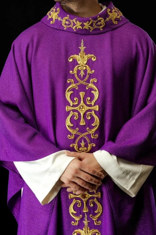 Purple Chasuble with modern embroidery and decorative stones - Variant III - gallery view 1