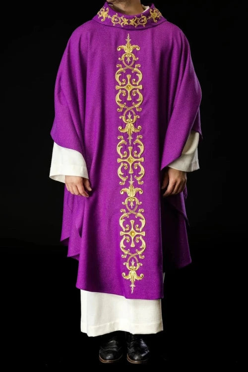 Purple Chasuble with modern embroidery and decorative stones - Variant III - gallery view 2