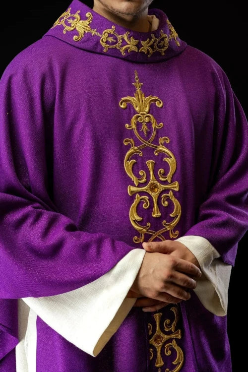 Purple Chasuble with modern embroidery and decorative stones - Variant III - gallery view 3