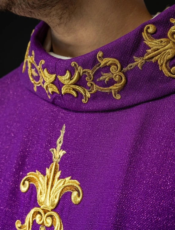 Purple Chasuble with modern embroidery and decorative stones - Variant III - gallery view 5
