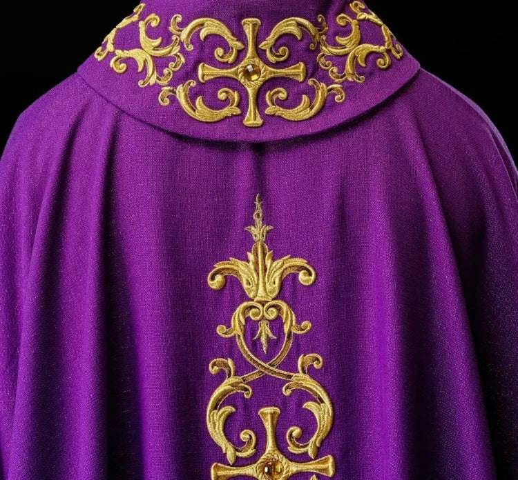 Purple Chasuble with modern embroidery and decorative stones - Variant III - gallery view 6