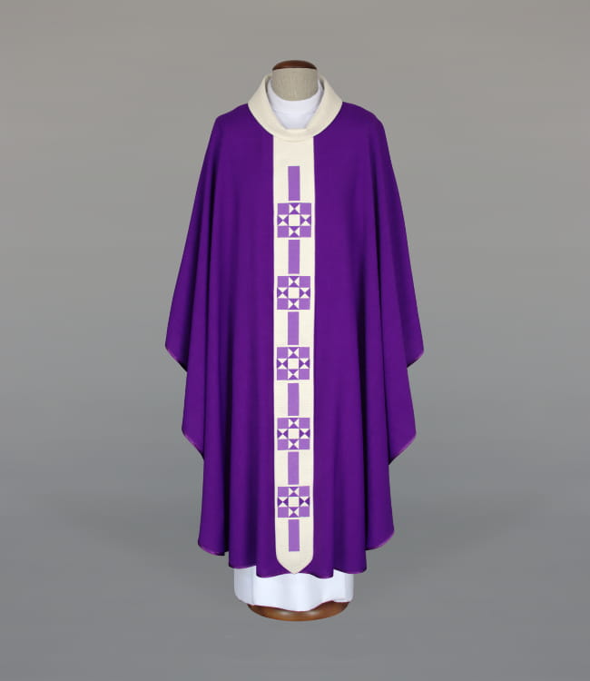 Purple Chasuble with modern embroidery on a narrow hanging band - gallery view 1