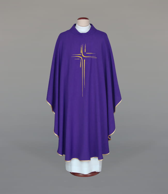 Purple Chasuble with modern liturgical embroidery - Variant V - gallery view 1