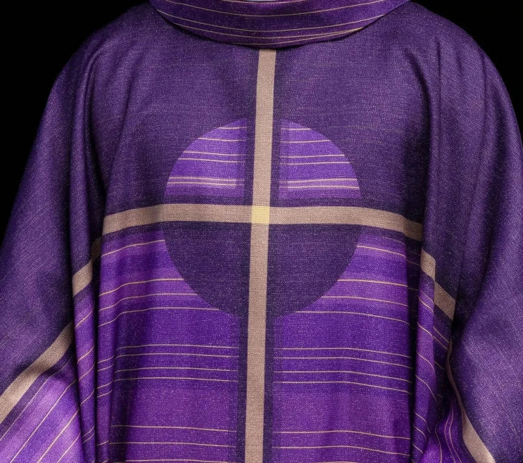 Purple Chasuble with printed cross motif - gallery view 1