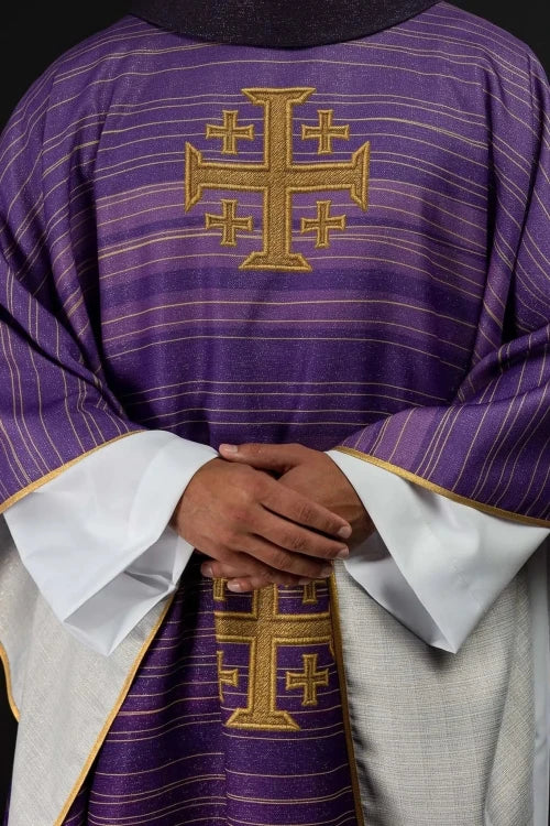 Purple Chasuble with printed Jerusalem cross - gallery view 1