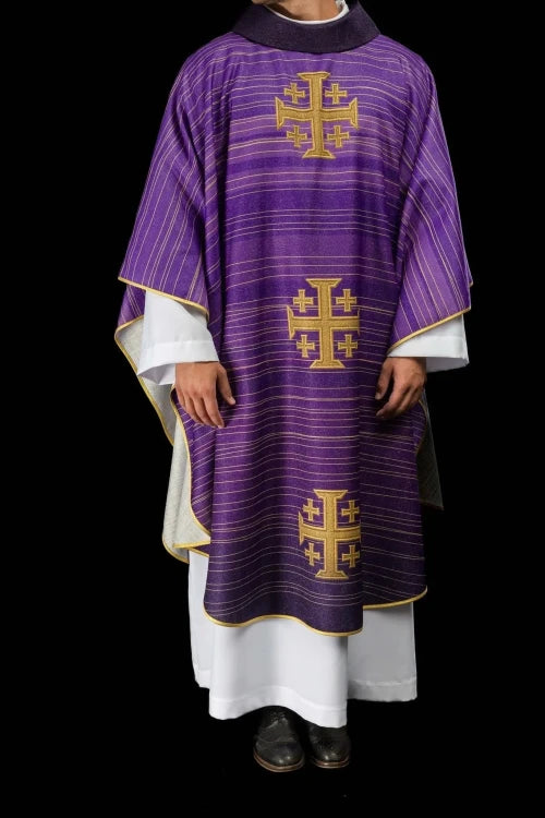 Purple Chasuble with printed Jerusalem cross - gallery view 2