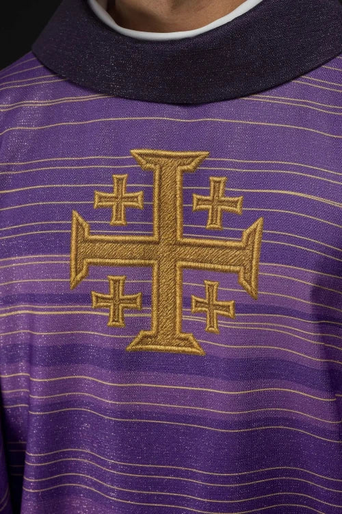 Purple Chasuble with printed Jerusalem cross - gallery view 3