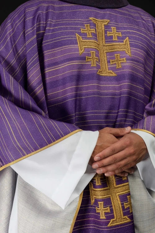 Purple Chasuble with printed Jerusalem cross - gallery view 4